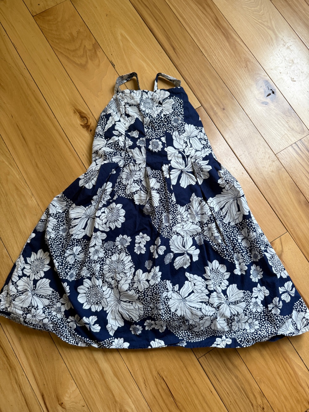 J.Crew Crewcuts girls' pleated apron dress in an indigo floral print